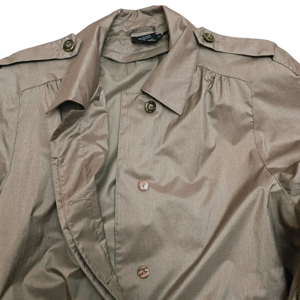 Vintage Taupe Beige Trench Coat 14 Tan Khaki Crinkle Full Length Raincoat Jacket - Picture 8 of 16